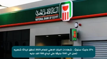 27% عائدًا سنويًا.. شهادات البنك الأهلي للعام 2025 تحقق أرباحًا شهرية تصل إلى 1541 جنيهًا على إيداع 100 ألف جنيه